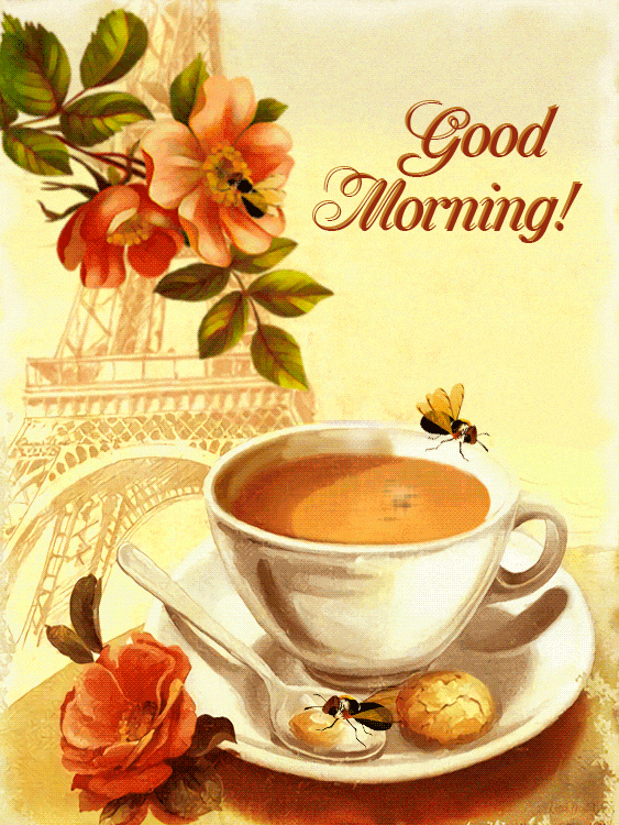 Good Morning Tea With Flowers And Honey Bee Gif