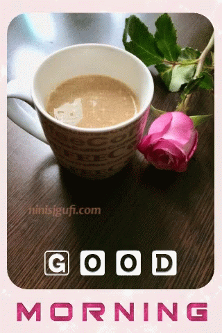 Good Morning Tea With Pink Rose Gif