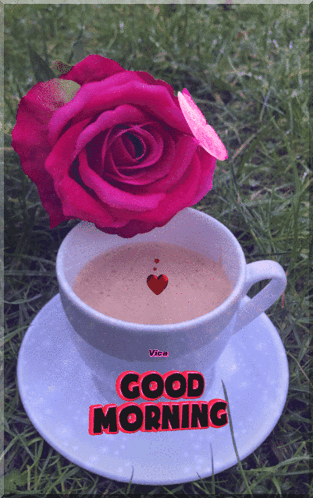 Good Morning Tea With Rose And Butterfly Gif